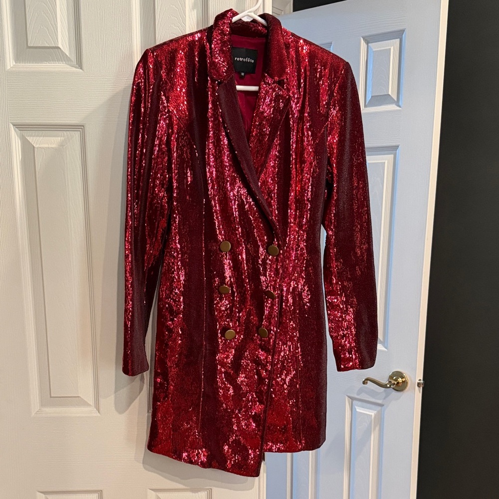 Retrofete Selena Sequin Jacket Dress red blazer mini dress M